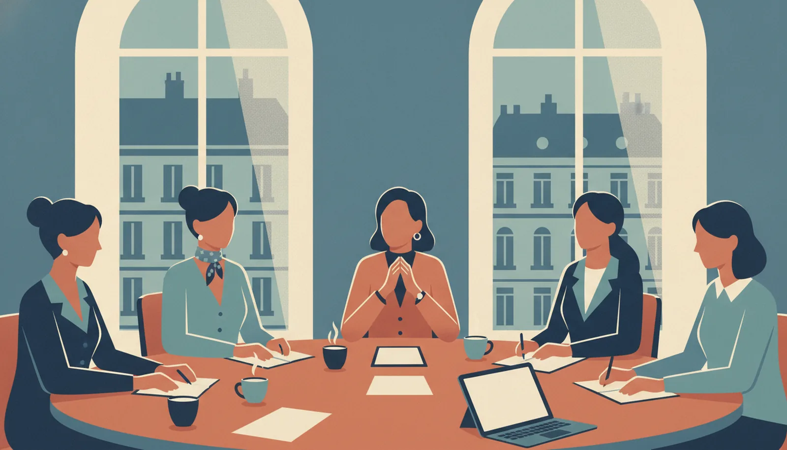 Des dirigeantes échangent autour d'une table, le matin