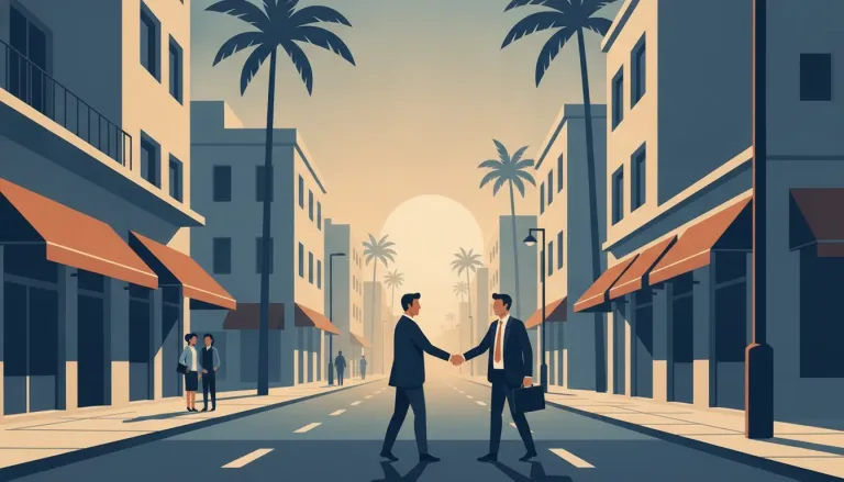 Une avenue d'Aïn Chock à Casablanca au petit matin, deux dirigeants qui se saluent